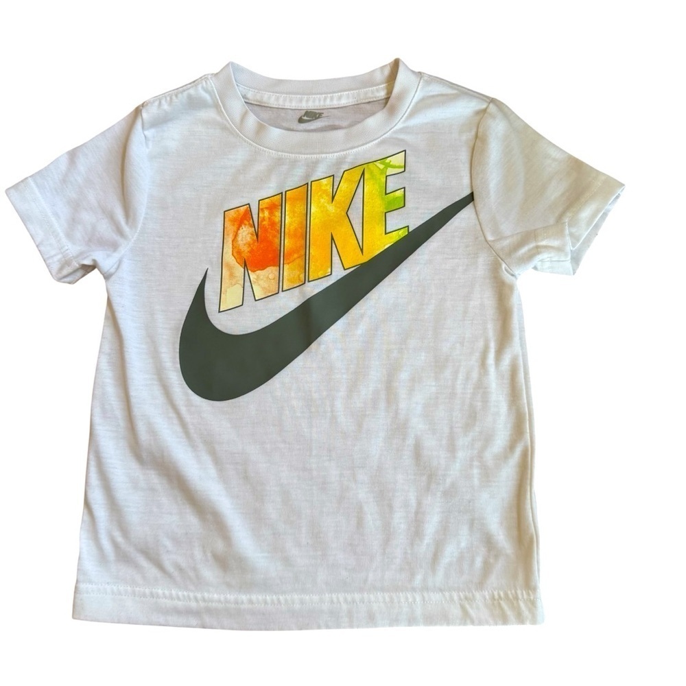 Nike Swoosh Colorful Logo White T-shirt Short Sleeve Boys XS 4